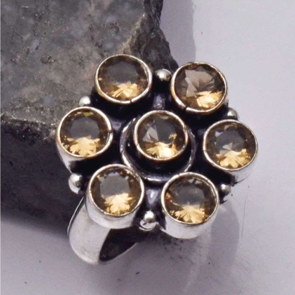 Smoky Quartz Ethnic 925 Silver Plated Handmade Ring Jewelry US Size 8